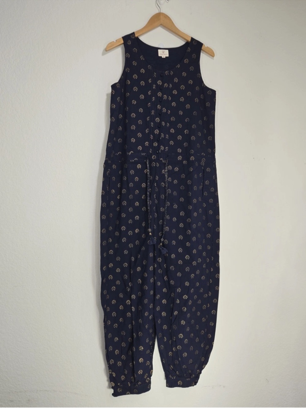 Anokhi Jumpsuit Blue Floral Sleeveless Jumpsuit Organic Cotton Lagenlook Size M